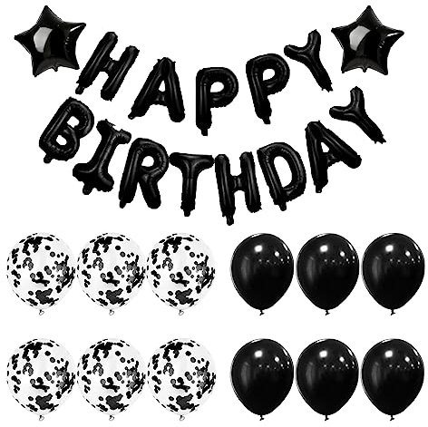 Luftballons Geburtstag Dekoration Schwarz Happy Birthday Girlande Schwarz Luftballons Konfetti Ballons Happy Birthday Luftballon Banner für Mädchen Jungen Geburtstag Party Deko