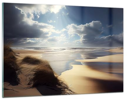 Quadri Moderni Soggiorno Spiaggia Mare Dune Quadro su Vetro 120x80cm Stampe da Parete in Vetro Camera da Letto Cucina 1 pezzo Wall Art Grandi XXL Decorazione Murale Grafica Immagini GAA120x80-5800