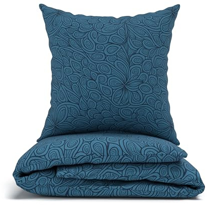 LARAWELL Bettwäsche 135x200 Baumwolle ganzjahres Bettwäsche-Sets blau Ornament Premium