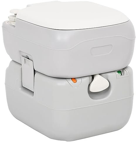 CIADAZ Camping-Toilette Tragbar Grau und Weiß 22+12 L HDPE Campingtoilette, Campingklo, Mobile Toilette, Auto Toilette - 154405