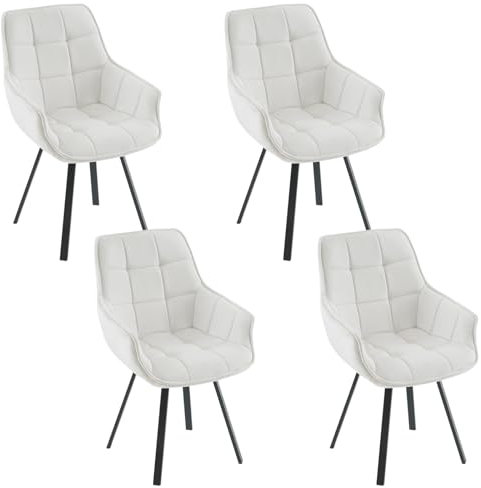EUGAD Esszimmerstühle drehbar 4er Set, für Esszimmer Wohnzimmer, Bequeme Küchenstühle mit Armlehnen, Rückenlehne, Metallbeinen, modern, Creme