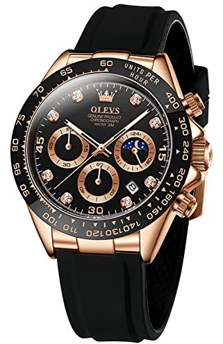 OLEVS Orologi da Uomo Eleganti di Lusso alla Moda Orologio Analogico al Quarzo Stile Casual Cronografo Calendario con Diamanti Orologio da Polso Maschile Impermeabile Luminoso, Cinturino