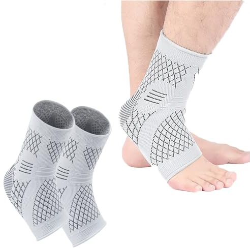 Coogime 2 stycken bandage, bandage fotled, kompressionsstrumpor, plantar fasciit bandage, ventilerande ankelarmband, fotbandage för sport, fitness, vardag (grå, XL (EU:43–45))