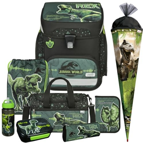 Generisch Jurassic - Dinosaurier - T-Rex Schulranzen-Set EasyFit 9tlg. mit Sporttasche, Schultüte, Brotdose und Trinkflasche