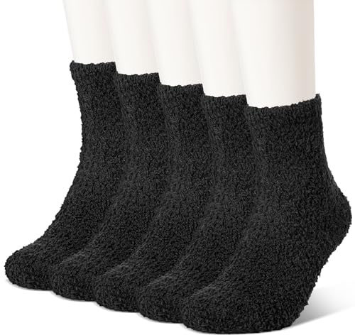 Candcamp 5 paia di calzini morbidi da donna, invernali, caldi, spessi, morbidi, in pile corallo, calzini da pavimento comodi per dormire, per la casa, Nero , Taglia unica