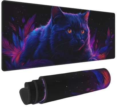 Grand tapis de souris de jeu 900x400x3mm Multifonction Mouse Pad, avec bords cousus,base en caoutchouc naturel antidérapant durable tapis de clavier Chat à poils courts Tapis de Bureau pour Gamer E149