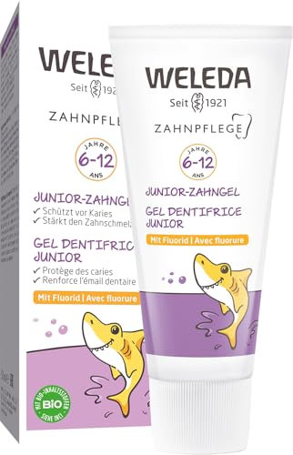 WELEDA Bio Junior Zahngel mit Fluorid - Naturkosmetik Zahnpasta für Kinder von 6-12 Jahren. Natürliches Zahnpflege Gel schützt vor Karies & fördert die Härtung des Zahnschmelzes (vegan, 1x 50ml)