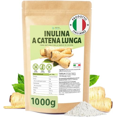 Detox Organica-Inulina a catena lunga-1000g inulina in polvere-inulina di cicoria-Fibra Vegetale Prebiotica riduce l'assorbimento di zuccheri e grassi-Vegana