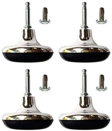 Just Accessories Pack of 6 Chrome Feet Bed Legs Glides Castor & Insert for Divan Base Settee Sofa Chairs Wheels, Mushroom Shaped Legs for Beds, Furniture Legs