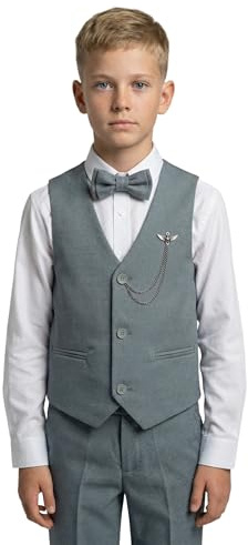 Ensemble de Costume 4 pièces pour garçon avec Gilet texturé et Coupe Slim, Tenue Formelle pour Mariages, fêtes et Occasions spéciales, âge 6 années