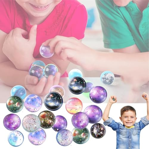 BAOSROY Balles Rebondissantes Enfant,30pcs Balle Rebondissantes,Balle Rebondissantes Enfant Planète,Bouncy Balls Caoutchouc Balles,Espace Thème Balles,Remplissage de Sac de Fête pour Enfants