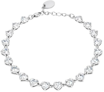 SAGA GIOIELLI® Bracciale donna tennis argento cuori con zirconi - donna in Acciaio inox – Lunghezza 17,5+3 cm Confezione Regalo (dimensione zirconi circa 5,5 mm)