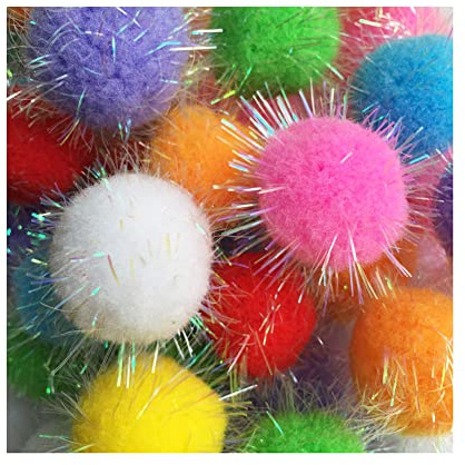 RIMOBUL 20PCS 1.5INCH Extra Large Cat's Favorite Chase Glitter Ball Toy Sparkle Pom Pom Balls