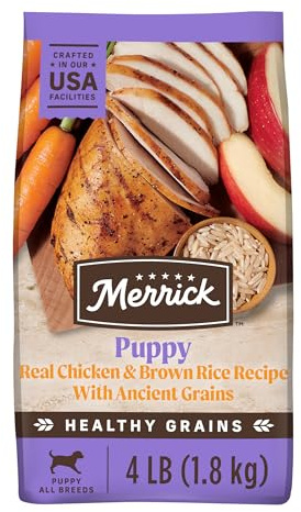 Merrick Healthy Grains Premium Dry Dog Food, Wholesome And Natural Kibble For Healthy Digestion, Puppy Recipe - 4.0 lb. Bag