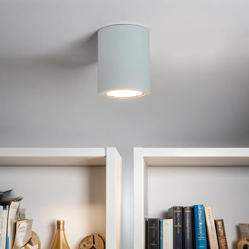 Faretto da superficie in metallo bianco corridoio cucina soggiorno 9 cm rotondo E27 semplice plafoniera moderna dal design Bauhaus DOWNLIGHT
