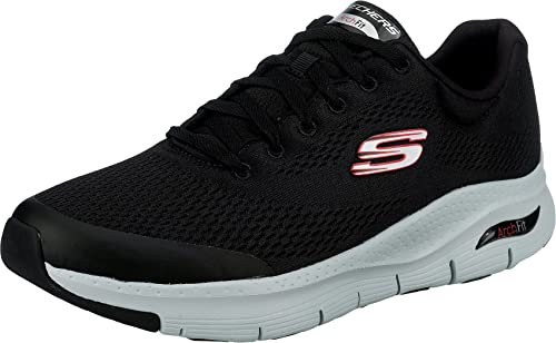 Skechers Herren Arch Fit Sneaker, Black Textile Synthetic Red Trim, 43 EU