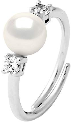 PEARLS & COLORS - Anello Vera Perla Coltivata d'Acqua Dolce 7-8 mm - Colore Bianco Naturale - Qualità AAA+ - Misura Regolabile - Argento 925 - Gioielli Donna