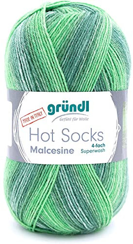 Gründl Hot Socks Malcesine (Sockenwolle aus 75% Schurwolle (superwash) und 25% Polyamid, Made in Italy, 4-fach Sockengarn, 100 g / 420 m, Nadelstärke: 2,5 mm - 3 mm, 1 x 100 g), gras multicolor