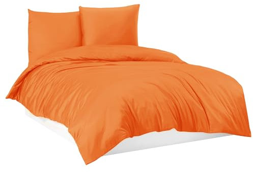 Mixibaby Bettwäsche Bettgarnitur Bettbezug 100% Baumwolle 135x200 155x220 200x200 200x220, Farbe:Orange, Größe:155 x 220 cm