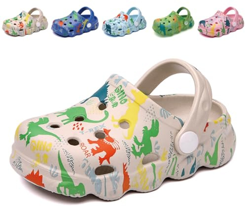 Sabots Mules Enfant Garcon Fille Pantoufles Chaussures de Jardin Dinosaur Chaussons Été Sandales de Plage Maison Antidérapant Chaussons Gris EU 22 (Taille de l'étiquette 140mm)