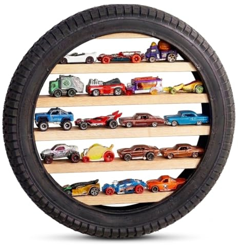 Tapeera Vägghylla för Modellbilar – Displayhylla Formad som ett Däck – Plats för upp till 18 Bilar i Skala 1:64 – Kompatibel med Hot Wheels – 1-pack Bilförvaring – Diameter 40 cm
