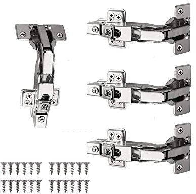 Bohaner 4 Pcs 165 Degree Kitchen Cabinet Hinges Soft Close Cupboard Door Hinges Folding Mute Cabinet Hinge with Fixing Screws Full Overlay Wardrobe Door Hinge