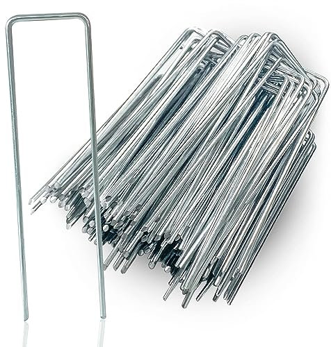 XVZ Set di 100 Picchetti da Giardino, 150 mm di lunghezza, 40 mm di larghezza, Ø 3 mm, acciaio zincato, Resistenti Picchetti per Fissaggio per erba artificiale, Pellicola Anti-Erbacce, reti da