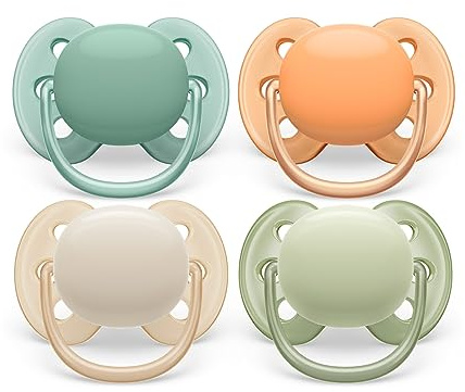 Philips Avent ultra soft-napp – 4 mjuka och flexibla nappar för barn 0–6 månader, BPA-fri med steriliserande bärfodral (modell SCF091/35)
