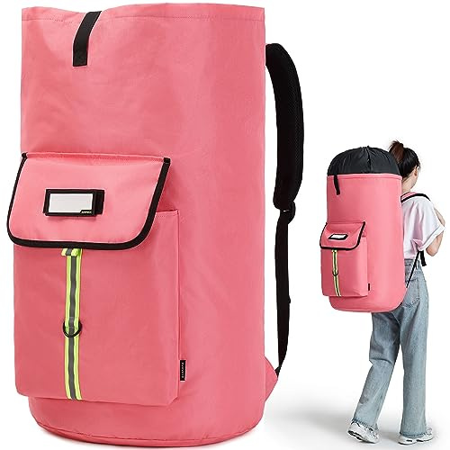 SUOVOCK laundry bag backpack,extra-large heavy duty laundry bags,laundry backpack for college students,drawstring closure (bright red Laundry Backpack)