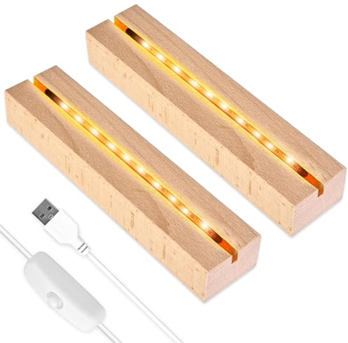 BNGXR Base de Exhibición de Luces LED, Soporte de Base con Luz LED, Base de Visualización de Luces LED, Base de Madera Iluminado Rectangular con USB para Placa Acrílica Placa de Cristal