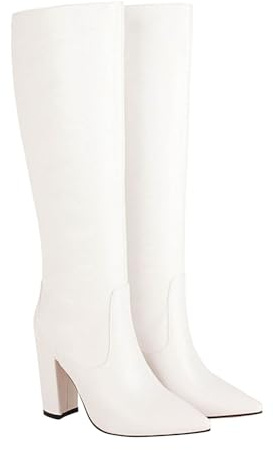 ESSUE Bottes Hautes pour Femmes mi-Mollet Militaire Bottes de Combat Bottes Cuissarde Bottes à Talons Le Genou Femme Bottes Hautes doublé légère Bottes Zip Up Genou Haute Bottes hautes pour femme