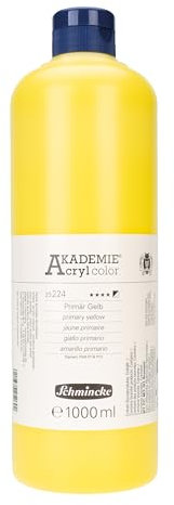 Schmincke - AKADEMIE® Acryl color, Primär Gelb, 1 Liter, 23224029, feine Künstler-Acrylfarbe, brillant, hoch lichtecht und kadmiumfrei, für Acrylmalerei, Mixed Media