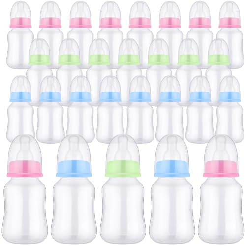SiliFine 30 Pcs Baby Shower Favors Party Bottle Chug Game Mini Bottles Gift Sets for Gender Reveal Birthday Party Supplies Gift (Pink,Blue,Green)