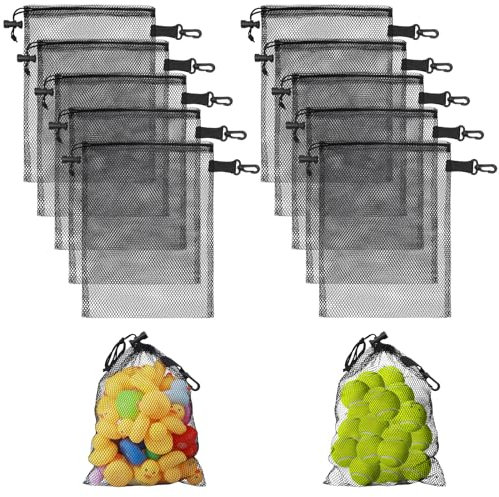 Zocipro 12 Stück Mesh Beutel, 20x30cm Nylon Netztaschen mit Kordelzug, Mesh Bag für Spielzeug, Sport, Aufbewahrung, Tauchen, Outdoor-Aktivitäten und mehr, Netzbeutel Schwarz