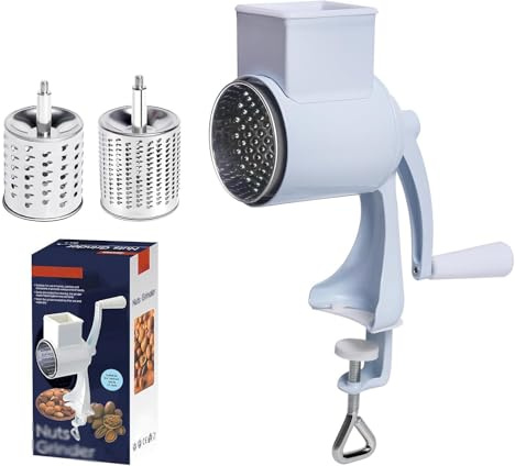 Partslety Manual Nut Chopper Grinder, Rotary Cheese Grater Hand Crank Cheese Shredder Multifunctional Dried Fruit Crusher Peanut Masher Grinding Device for All Nuts Walnut Pecan Double Sword White