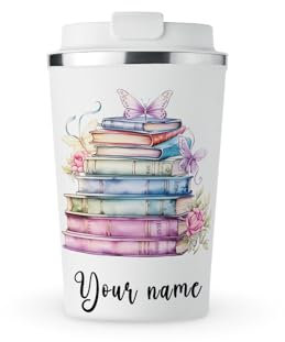 MAXIKIWI - Tazza termica personalizzata a doppia parete, a tenuta stagna, in acciaio inox, tazza da viaggio per caffè o tè, con coperchio, mantiene le bevande calde e fredde - Libri delle fate in