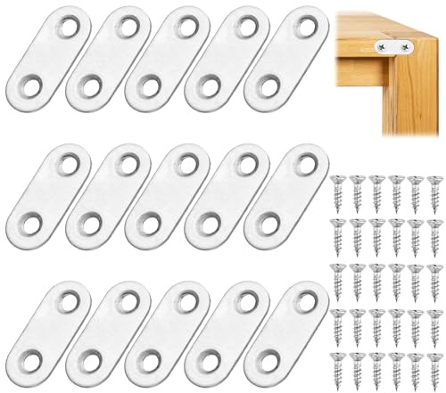 Flat Brackets for Wood, 15pcs Mending Plates with 30pcs Screws, Metal Joining Plates 36 x 16mm, Brace Straight Brackets for Repairing, Fixing, Joining Furniture Connector