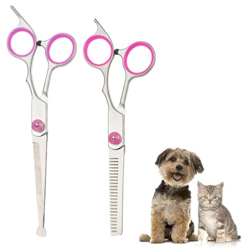 2 Pièces Ciseaux Toilettage Professionnel à Chien Poils, Ciseaux Effileur pour Chats en Acier Inoxydable avec Embouts de Sécurité Ronds, pour Animaux Domestiques pour Couper les Poils