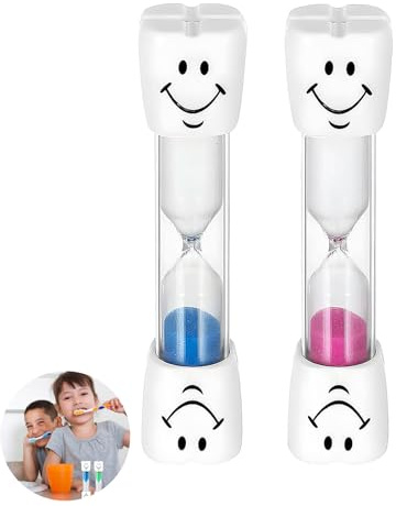 Juego de 2 relojes de arena para niños, reloj de arena para cepillarse los dientes para niños, reloj de putzuhr de dientes para niños de 3 minutos, reloj de arena sonriente, para cocina, niños,