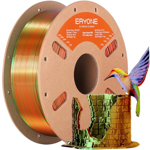ERYONE High Speed Silk Tricolor PLA 1.75mm+/-0.03mm,Rapid 3D printing PLA Filament,30-500mm/s Hyper Speed filament,1kg (2.2LBS)/Spool,Orange Blau Grün