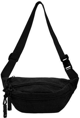 XSDSLS Sac Banane Velours Côtelé,Sac à bandoulière Sangle Réglable,Sac Banane Polyvalent pour Femme Homme pour Faire du Shopping,Sortir,Voyager et Travailler (Noir)