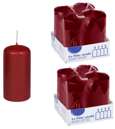 DeinPack 8 Bougies effilées bordeaux HORECA | Ø 4 x 8 cm | Durée de combustion : environ 10 heures | Bougie effilées de haute qualité | Bougies de l'Avent | pour la restauration, les hôtels, les