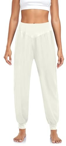 Haremshose für Mädchen, Blumenmuster auf Gelb, hohe Taille, lockere Yogahose für Damen, Tai Chi Hose (Größe S-XXL), Blumenmuster auf gelbem Hintergrund, 114, M