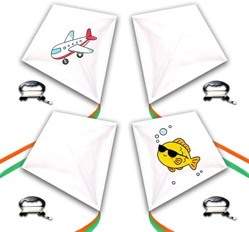 Simxkai Diamond Kite Easy to Fly for Kids,Beginners, Adults Simple 4 Set Without Colored Pen (White)