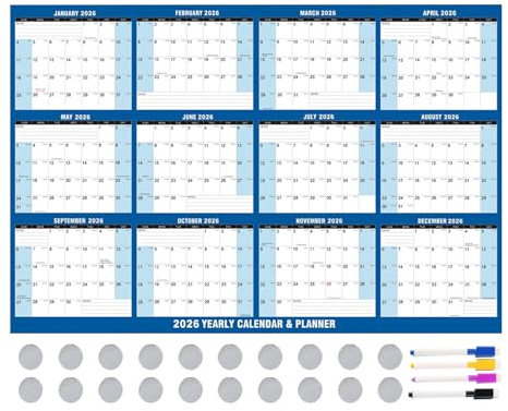 Raderbar väggkalender, väggkalender, stor kalender med whiteboard – raderbar planerare för skola, hem, kontor, kök, familj