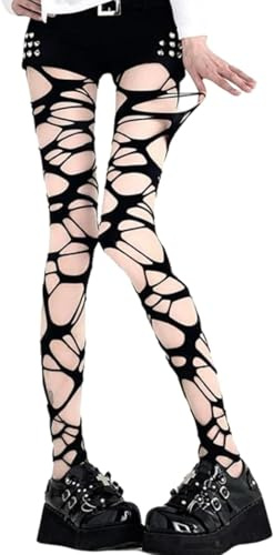 Generico Calze A Rete Sexy Da Donna Stile Punk Goth Con Aperture Per I Buchi Y2K Calze Aderenti Elastiche Calde E Dolci Per Cosplay Feste Club Discoteche E Balli Di Fine Anno (Nero,Taglia unica)