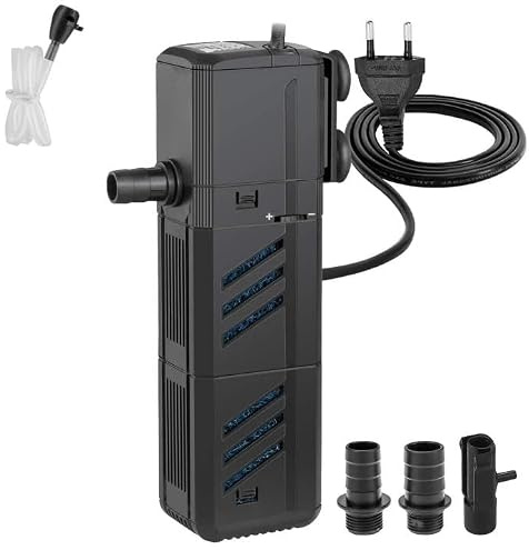 Filtre d'aquarium silencieux 4 en 1 - Lampe anti-algues U-V - Destructeur d'algues avec filtre à oxygène - Éponge filtrante pour eau froide et tropicale