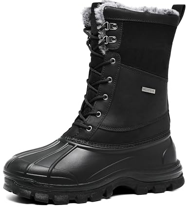 GoodValue Mens Waterproof Snow Winter Duck Boots Insulated Warm Fur Lined Non Slip Rubber Hiking Work Boots Casual Outdoor