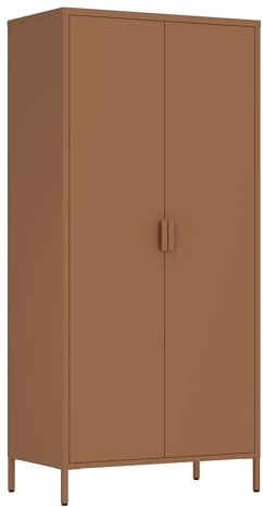 Brigros - Armadio Metallico 2 Ante Con Ripiani E Appendiabiti 80x40x170 Cm, Armadio Salvaspazio Multiuso Per Camera Da Letto, Cameretta E Mansarda, Guardaroba Moderno In Metallo Colorato (Mattone)
