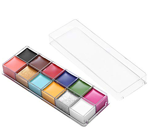 Adfaga Kit professionale di trucco a olio e grasso a 12 colori, altamente pigmentato, a lunga durata, per viso e corpo, ideale per Halloween, cosplay e spettacoli teatrali. Sicuro.